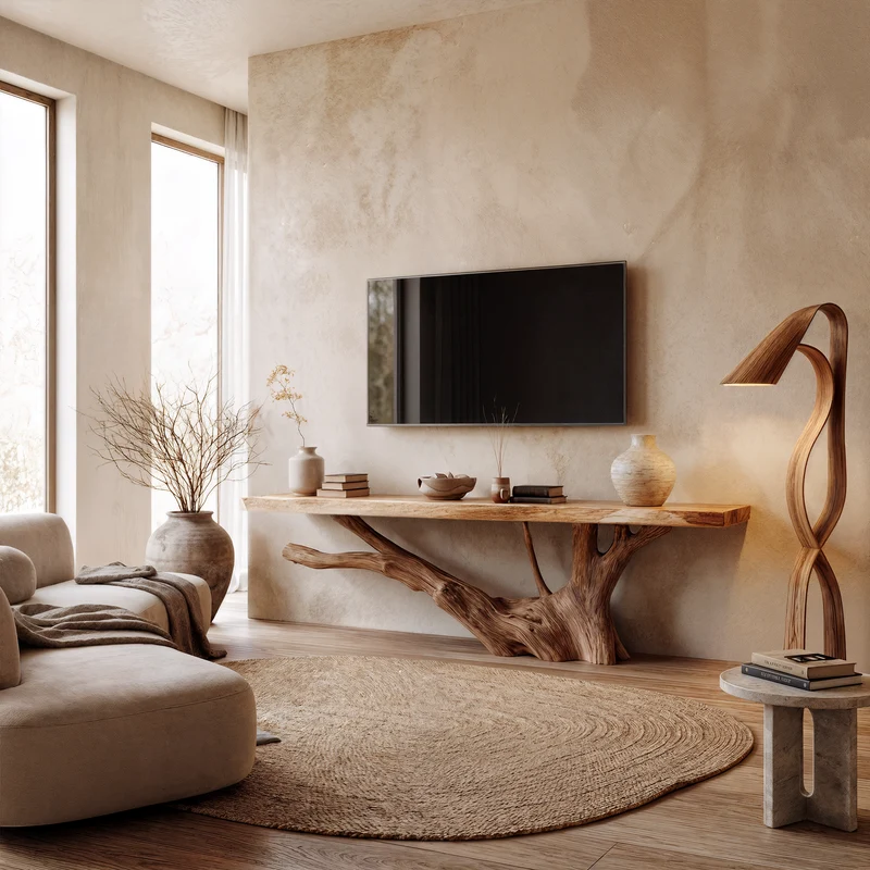 Nature Inspired TV Stand With Handcrafted Tree Root Design For Living Room SINLKITC076