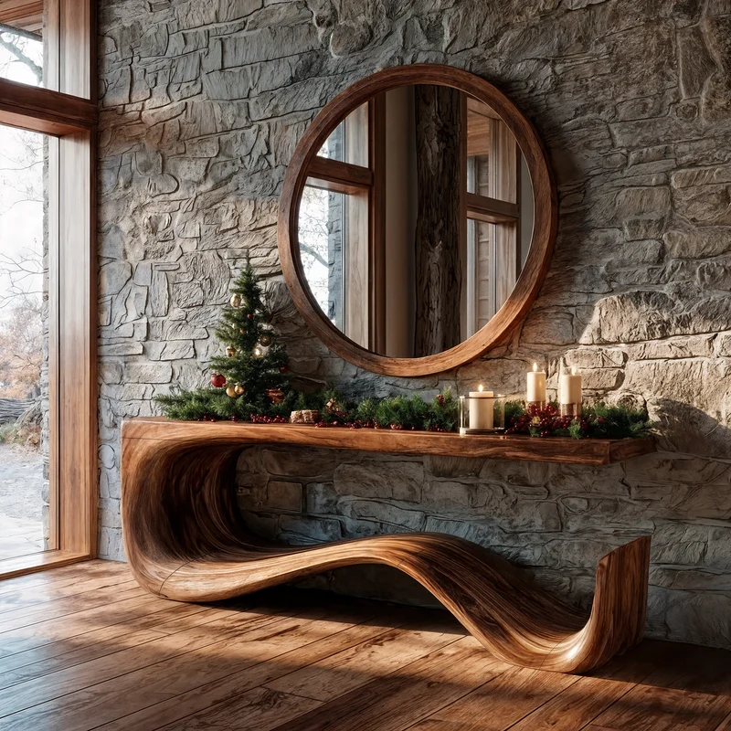 Rustic Console Table With Handcrafted Curved Wood Design For Entryway SINLKICS668