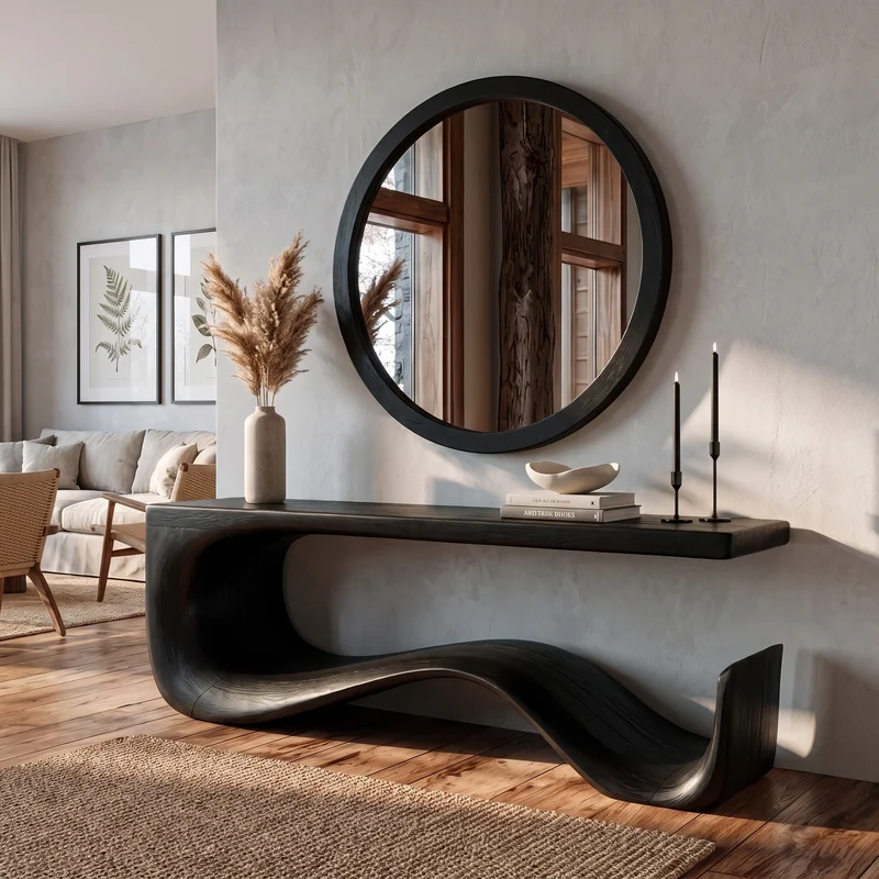 Rustic Console Table With Handcrafted Curved Wood Design For Entryway SINLKICS668