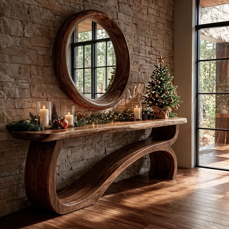Modern Console Table Table With Sculptural Open Wood Base For Living Room SINLKICS667