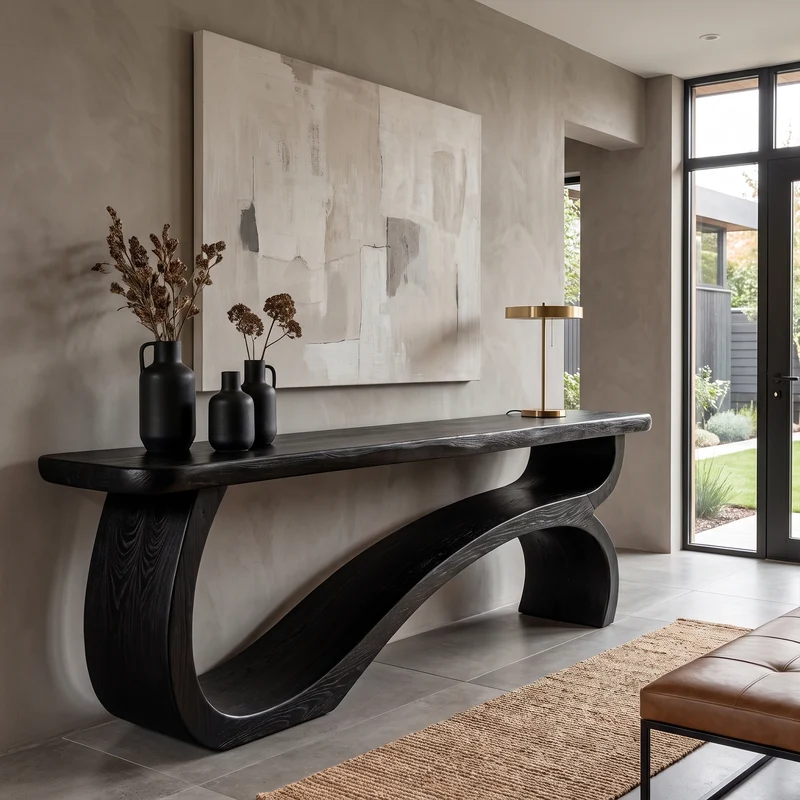 Modern Console Table Table With Sculptural Open Wood Base For Living Room SINLKICS667