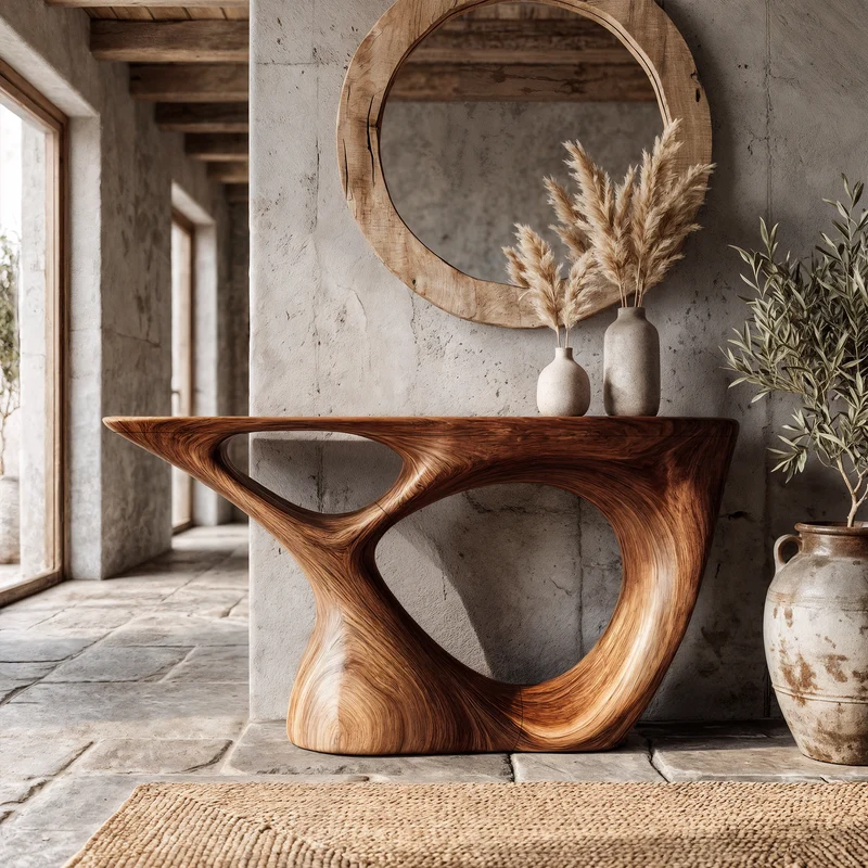 Sculptural Console Table With Curved Base For Entryway SINLKICS666
