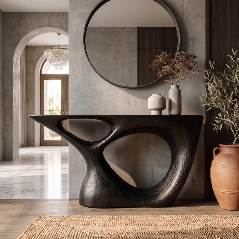 Sculptural Console Table With Curved Base For Entryway SINLKICS666