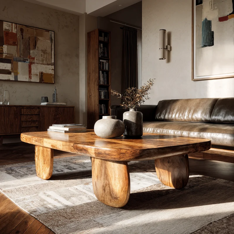 Minimal Coffee Table With Organic Pedestal Base For Living Room SINLKICF410