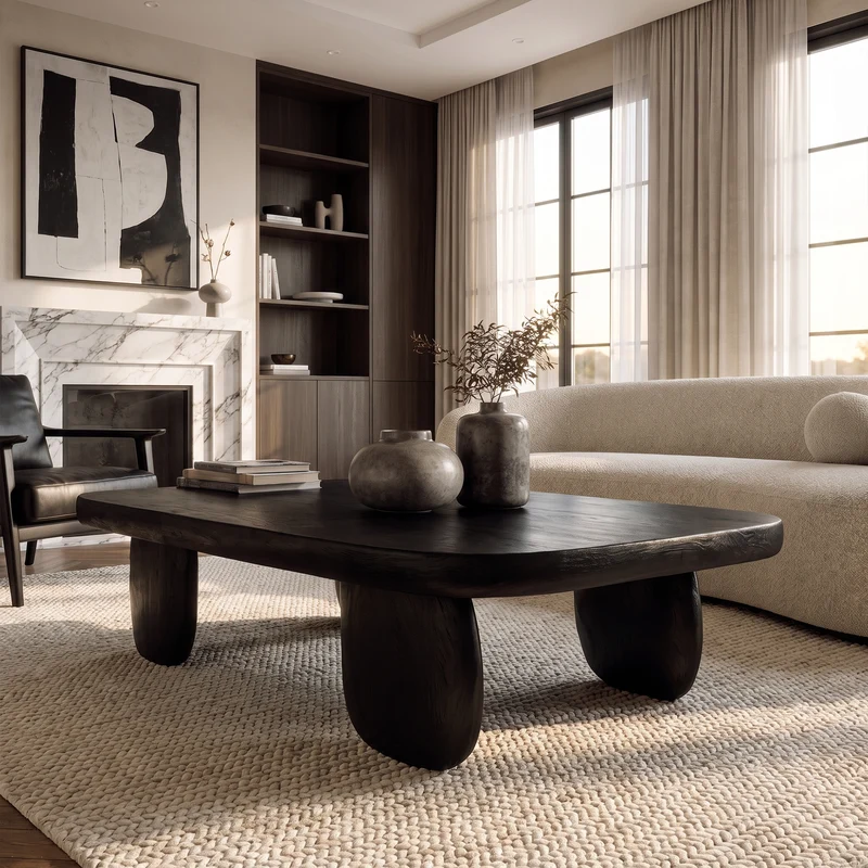 Minimal Coffee Table With Organic Pedestal Base For Living Room SINLKICF410