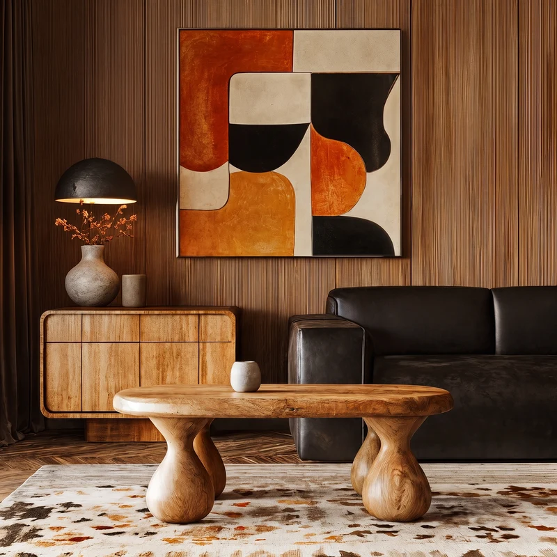 Rustic Coffee Table With Handcrafted Sculptural Wood Design For Living Room SINLKICF409