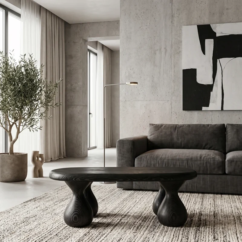 Rustic Coffee Table With Handcrafted Sculptural Wood Design For Living Room SINLKICF409