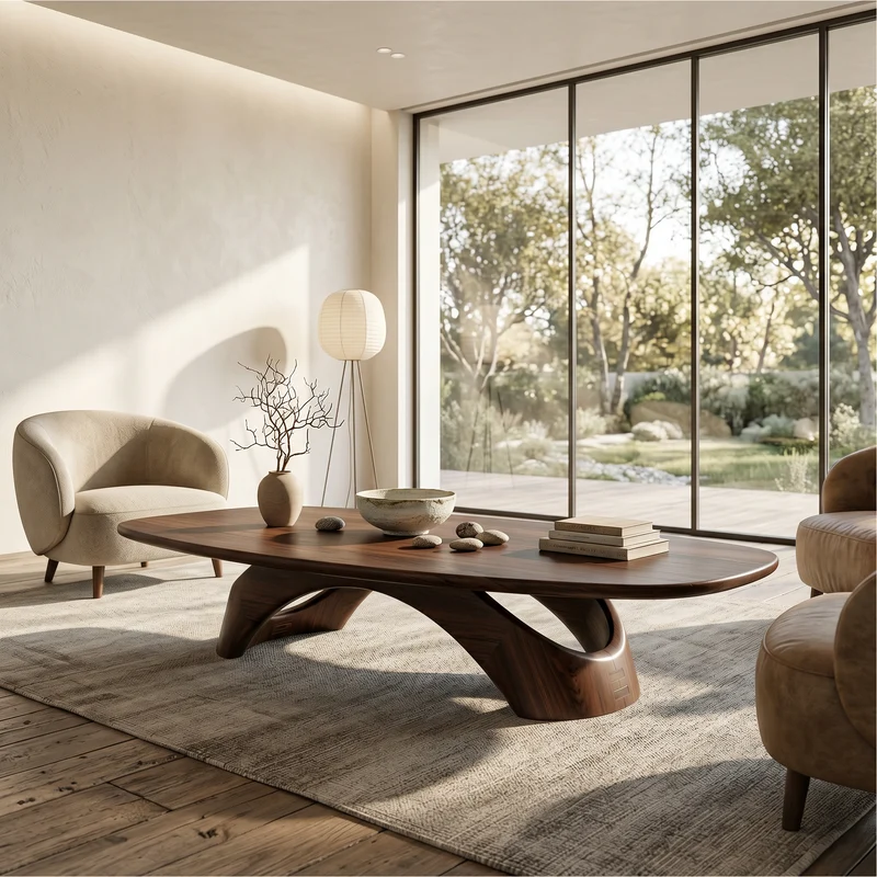 Rustic Coffee Table With Sculptural Wooden Base For Living Room SINLSACF405