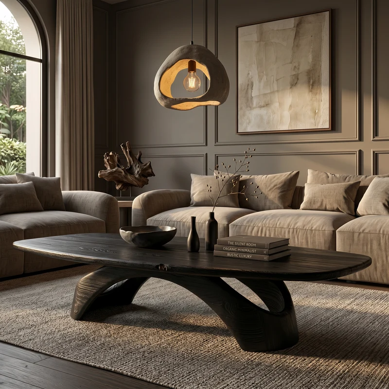 Rustic Coffee Table With Sculptural Wooden Base For Living Room SINLSACF405