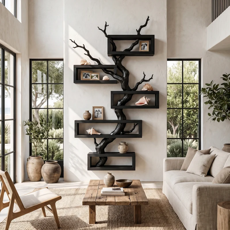 Modern Tree Branch Display Shelf With Floating Shelves For Home SINLHAFL559