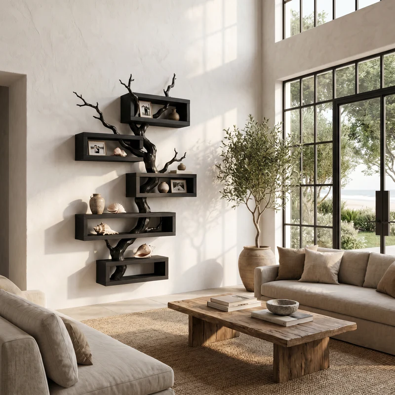 Modern Tree Branch Display Shelf With Floating Shelves For Home SINLHAFL559