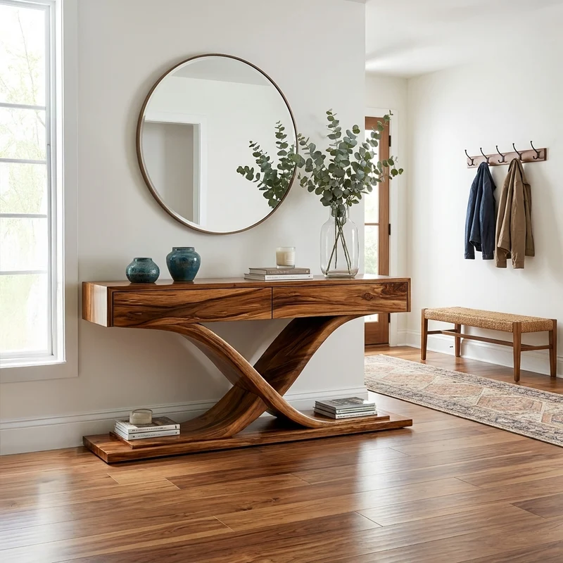 Sculptural Wooden Console Table For Modern Living Room RTTHHNCS043
