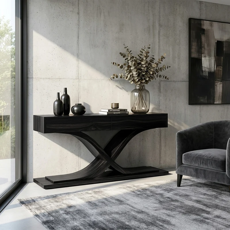 Sculptural Wooden Console Table For Modern Living Room RTTHHNCS043