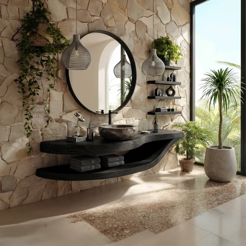 Luxury Open Shelf Vanity Cabinet Resort Suite SILDTTRBRV181