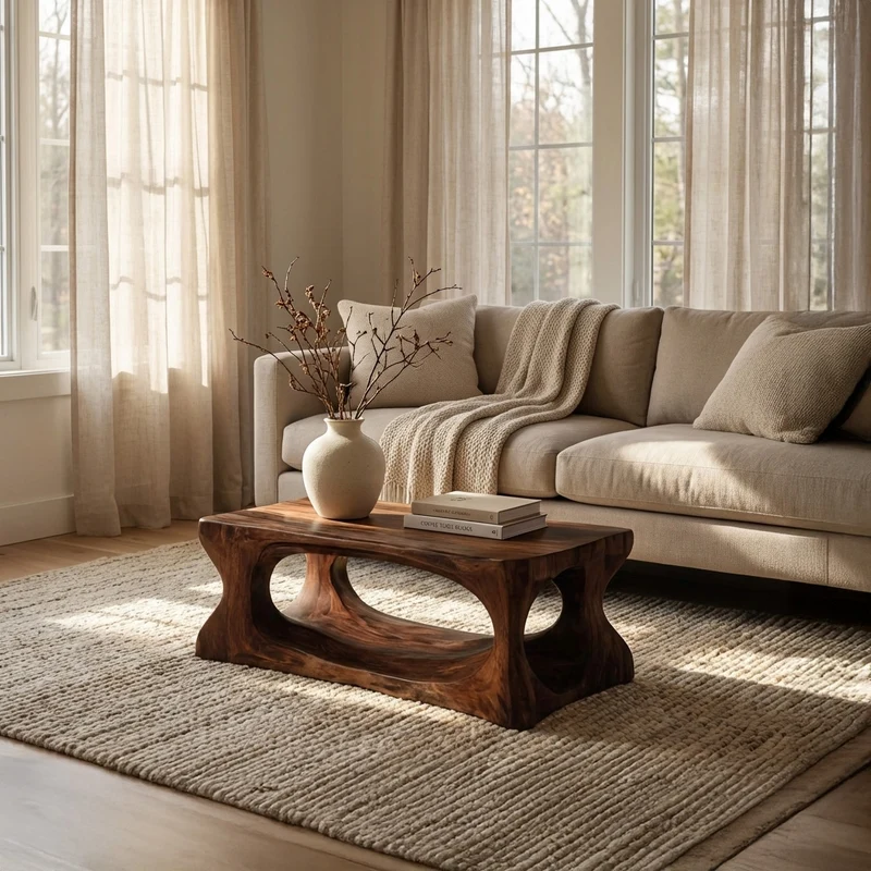 Organic Style Coffee Table Natural Wood For Living Room RTTHHNCF077