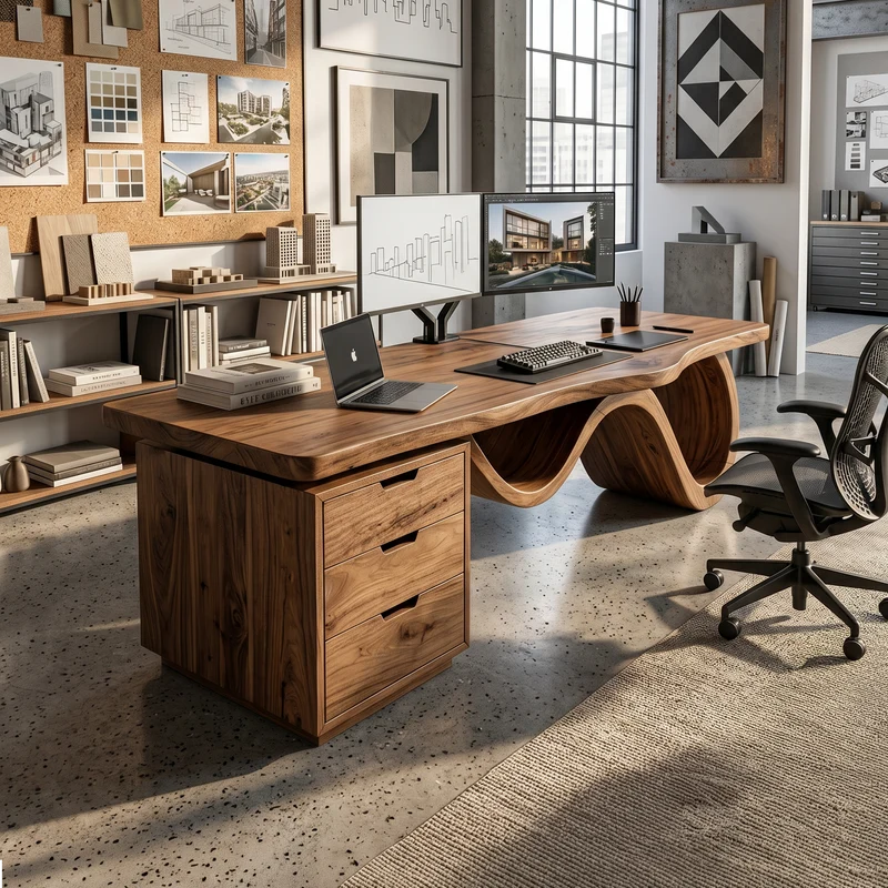Contemporary Wave Base Executive Desk Design Studio SILDTTRDE025