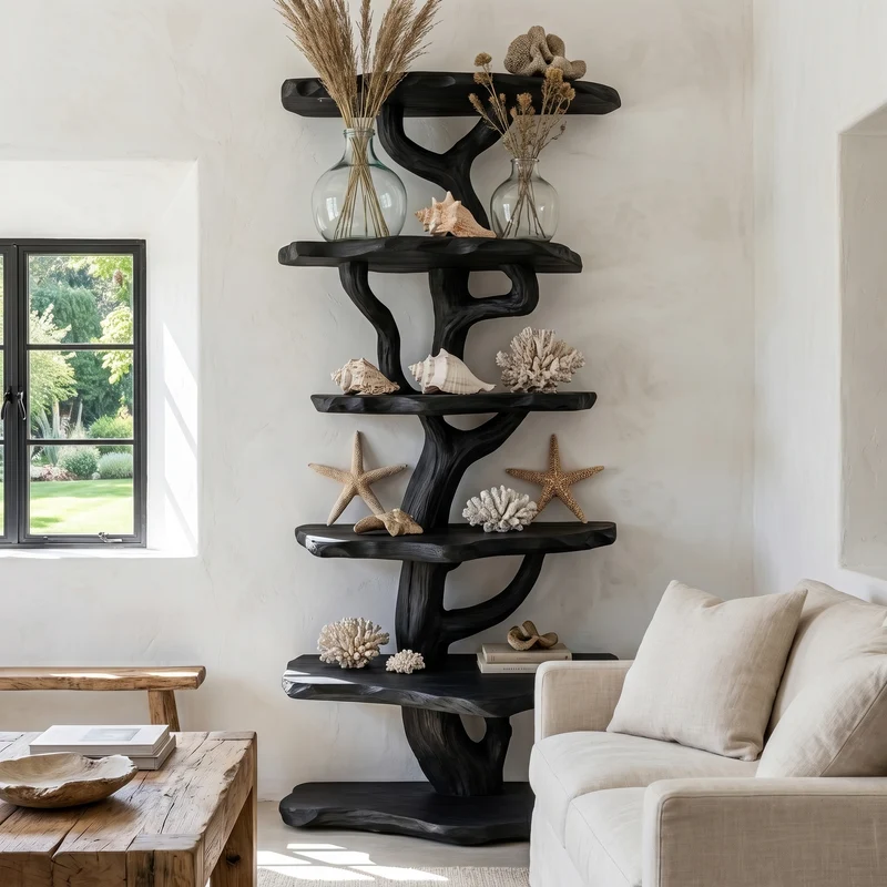 Rustic Sculptural Tree Bookshelf For Living Room And Entryway SINLHATB757