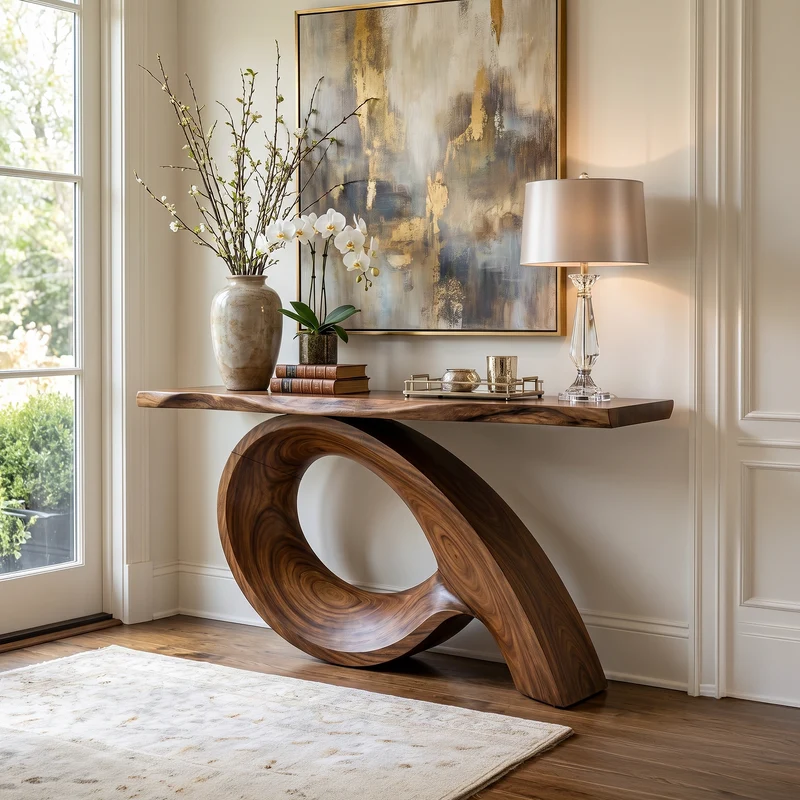 Organic Fluted Base Console Table Contemporary Entryway SILDTTRCS097