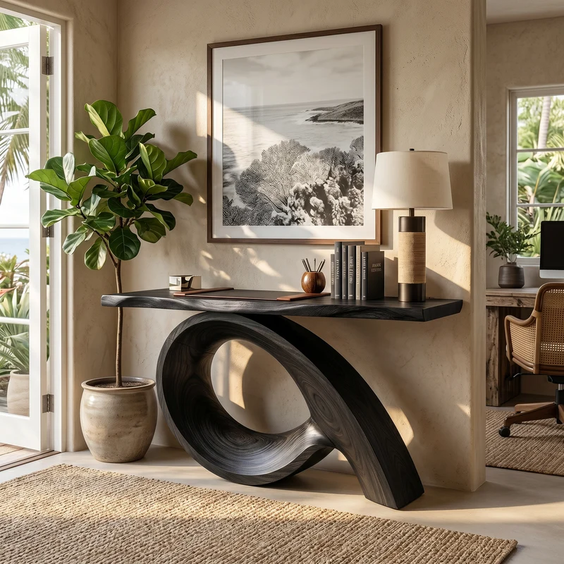 Organic Fluted Base Console Table Contemporary Entryway SILDTTRCS097