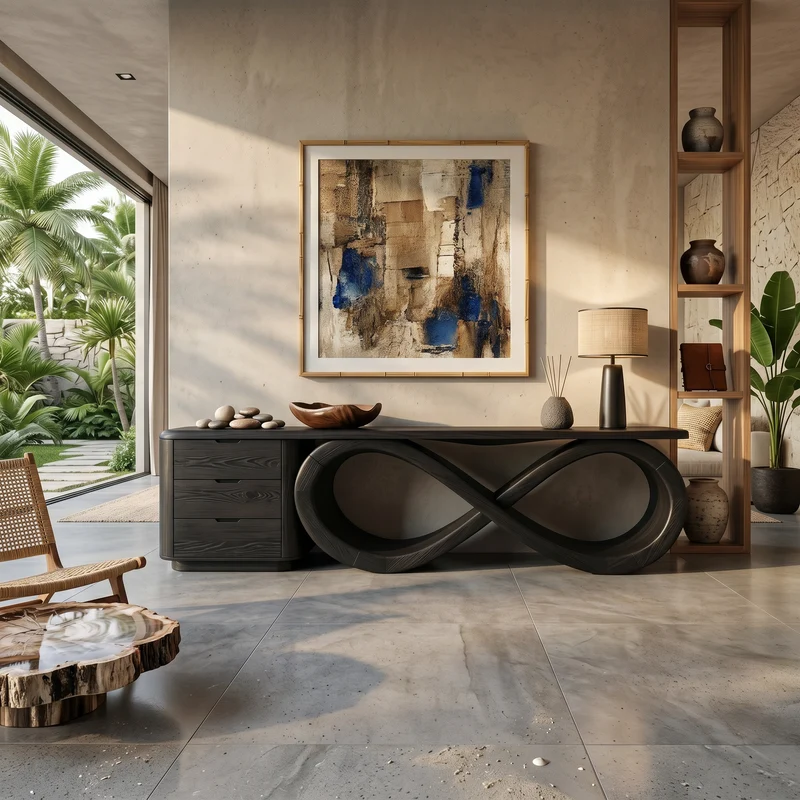 Modern Black Tree Console Table Luxury Residence SILDTTRCS095