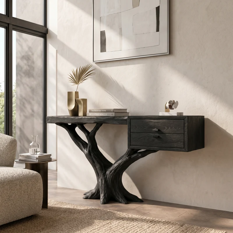 Contemporary Floating Tree Console Table Modern Hallway SILDTTRCS094