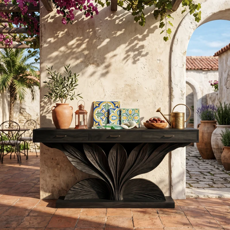Coastal Leaf Base Console Table Luxury Entryway SILDTTRCS089