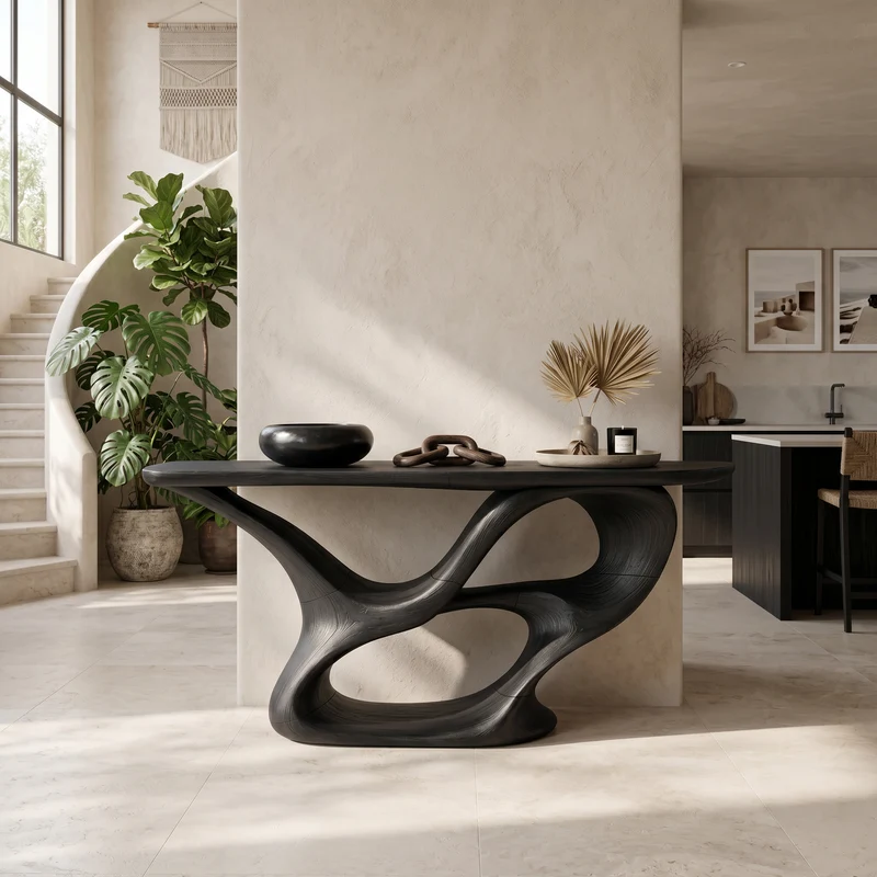 Organic Carved Console Table Contemporary Entryway SILDTTRCS084