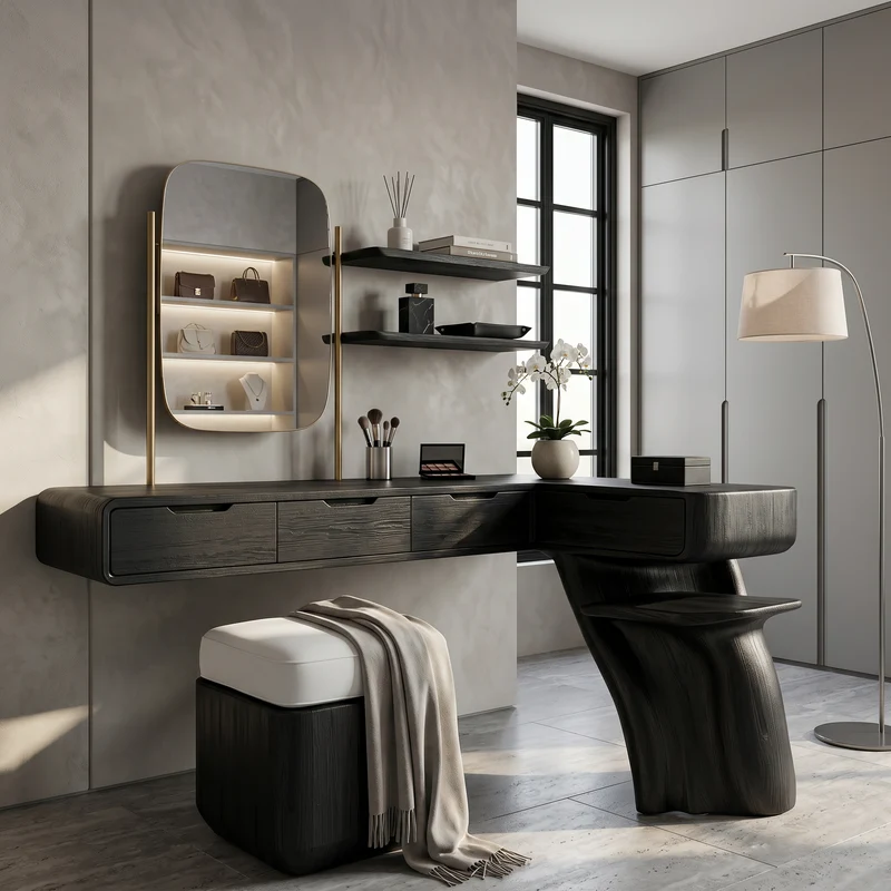 Nature Inspired Dressing Table With Sculptural Wood Design For Bedroom SINLSABDT085