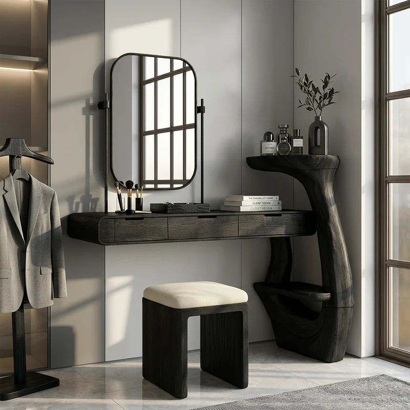 Sculptural Dressing Table With Handcrafted Wood Structure For Bedroom SINLSABDT084