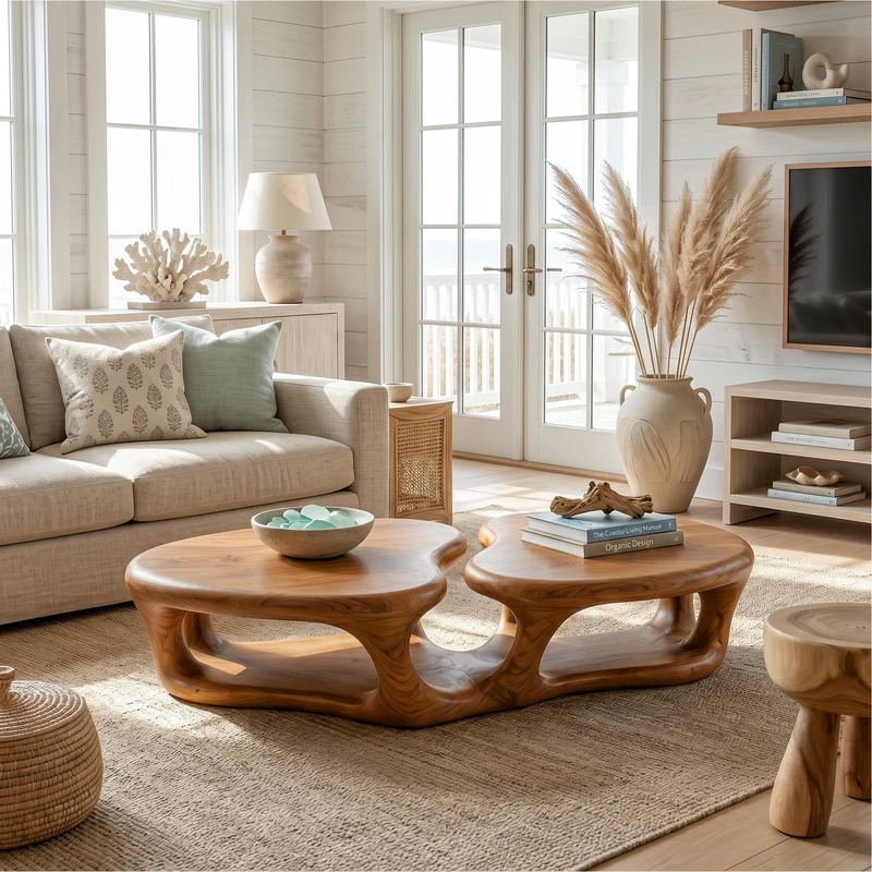 Sculptural Coffee Table With Open Wood Structure For Living Room Decor SINLSACF399