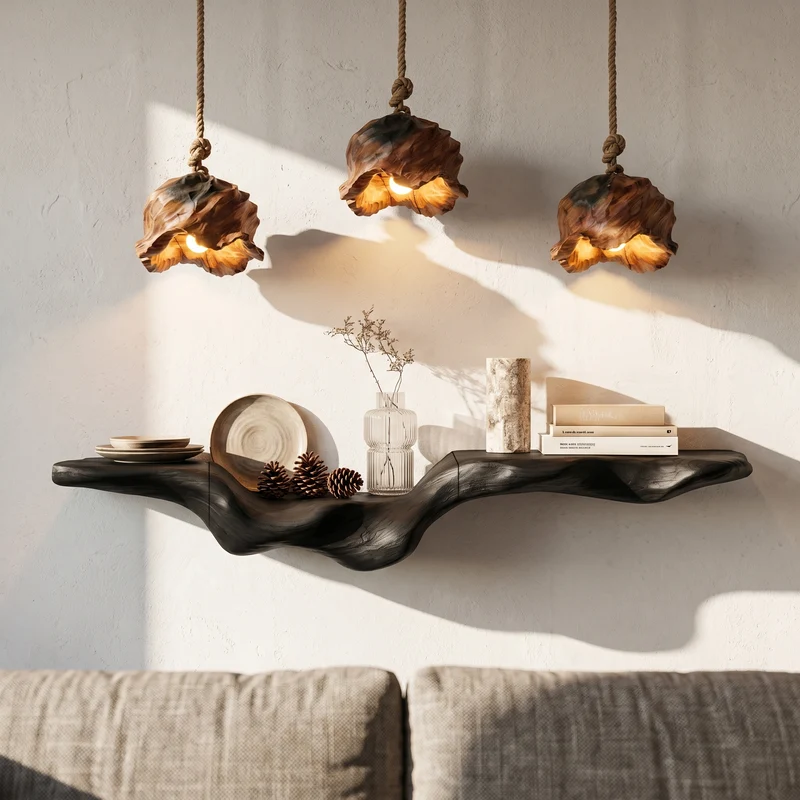 Rustic Floating Shelf With Natural Wood Flowing Form For Living Room SINLHAFL554