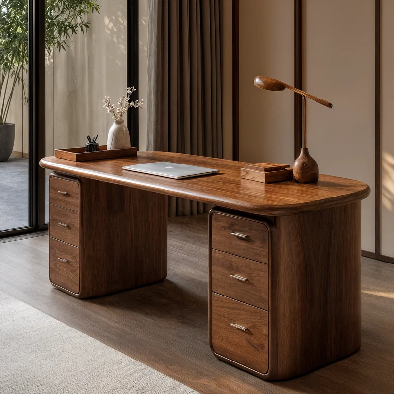 Contemporary Wood Desk With Built In Drawers For Home Office SINLKIDK145