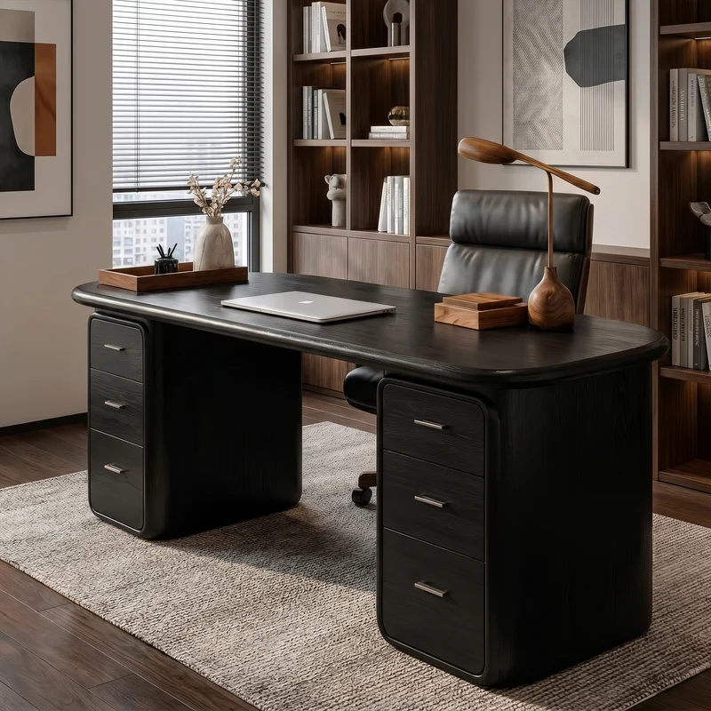 Contemporary Wood Desk With Built In Drawers For Home Office SINLKIDK145