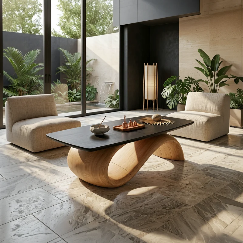 Handcrafted Coffee Table With Artistic Wood Design For Living Room SINLSACF408