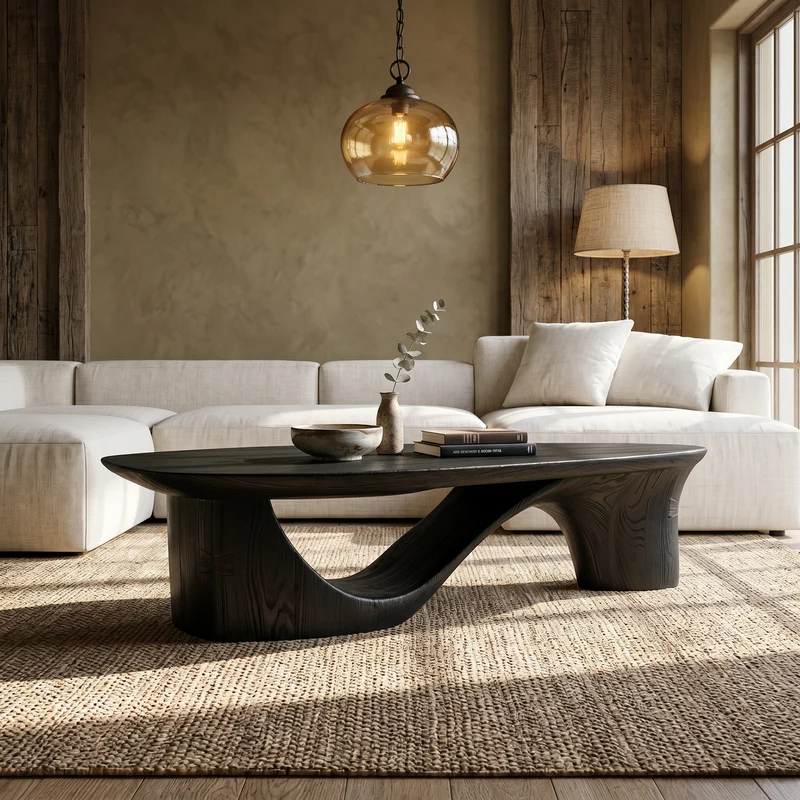 Contemporary Coffee Table With Sculptural Wooden Base For Living Room SINLSACF406