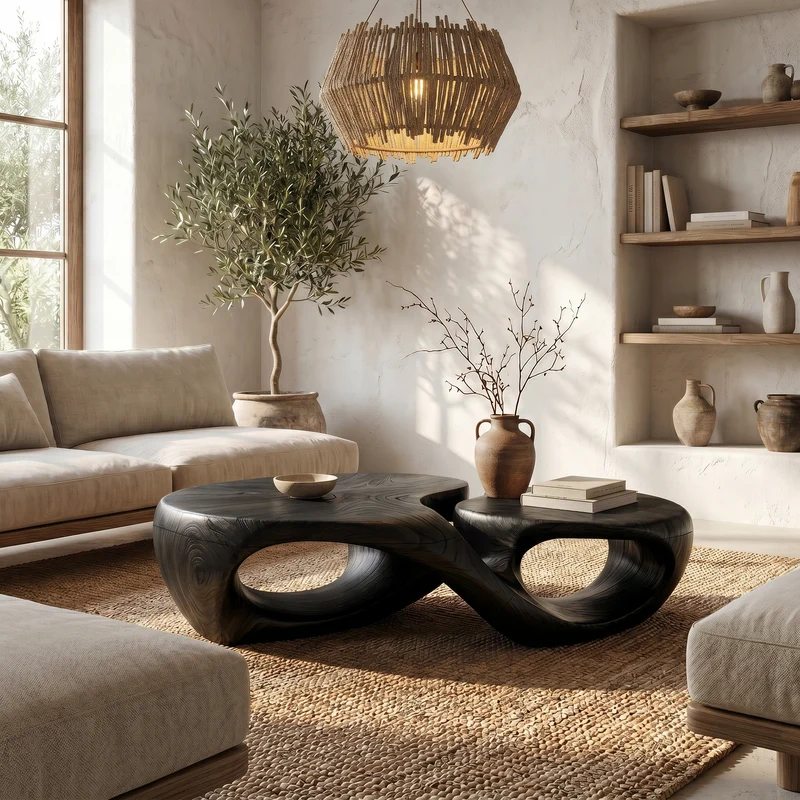 Organic Coffee Table With Sculptural Hollow Design For Living Room SINLSACF403