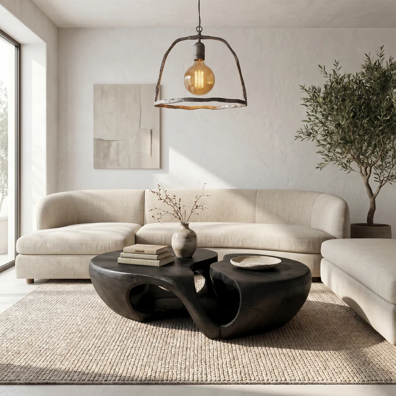 Nature Inspired Coffee Table With Artistic Open Base Design For Living Room SINLSACF402