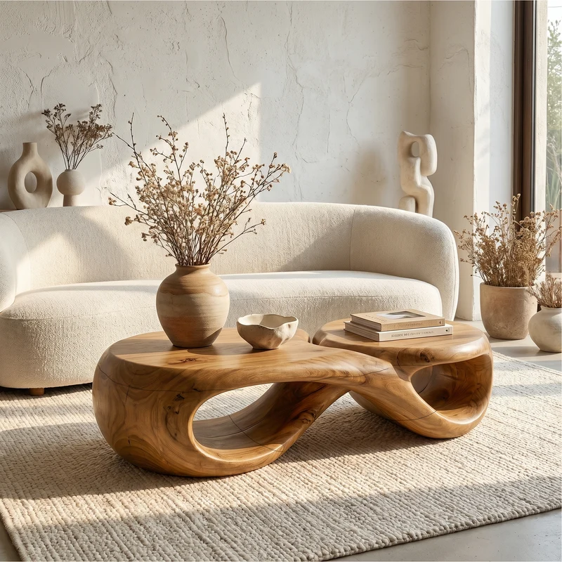 Handcrafted Coffee Table With Sculptural Curved Design For Living Room SINLSACF401
