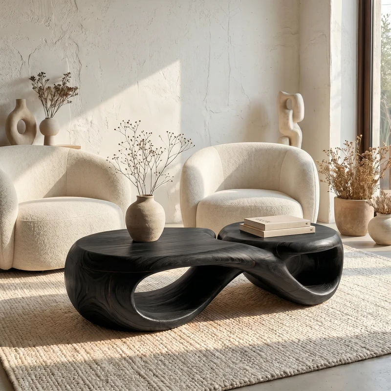 Handcrafted Coffee Table With Sculptural Curved Design For Living Room SINLSACF401
