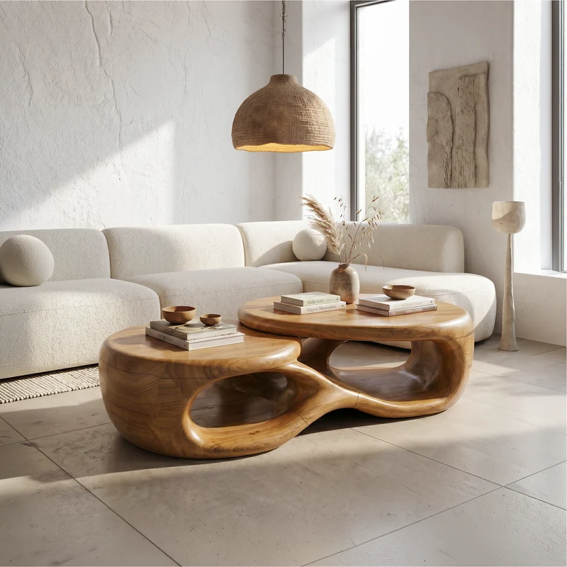 Organic Coffee Table With Sculptural Open Form Design For Living Room SINLSACF400