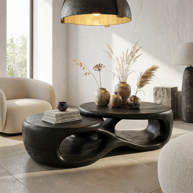 Organic Coffee Table With Sculptural Open Form Design For Living Room SINLSACF400