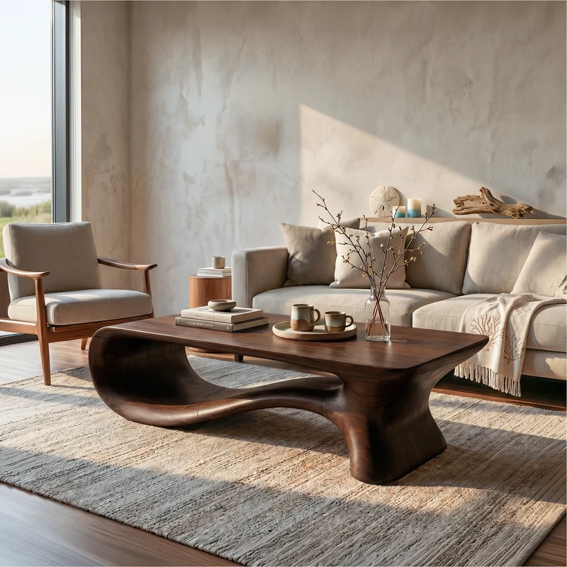 Modern Coffee Table With Flowing Organic Silhouette For Living Room SINLSACF398
