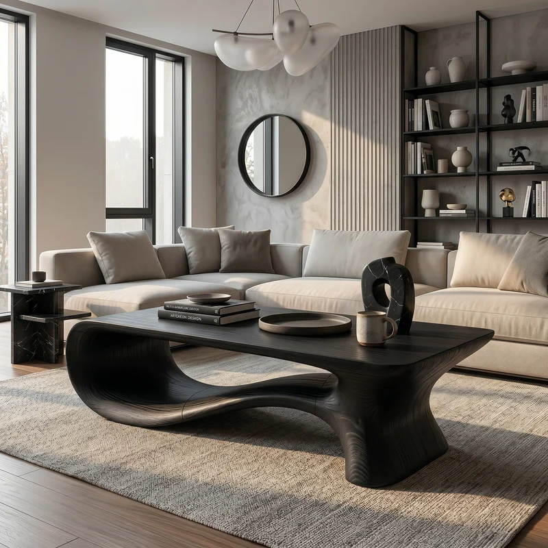 Modern Coffee Table With Flowing Organic Silhouette For Living Room SINLSACF398