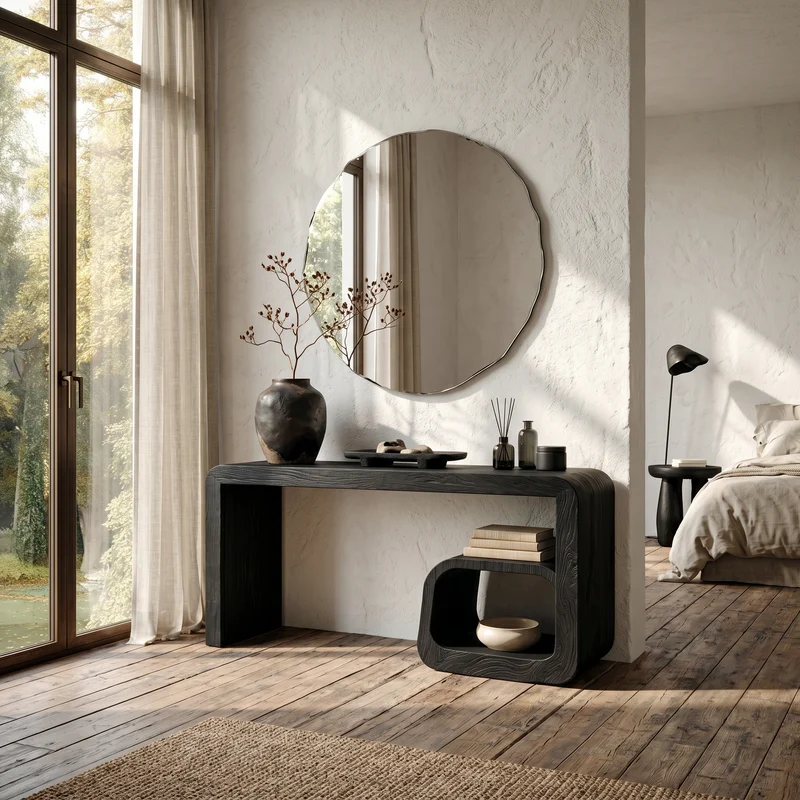 Sculptural Dressing Table With Curved Wood Silhouette For Bedroom Decor SINLSABDT093