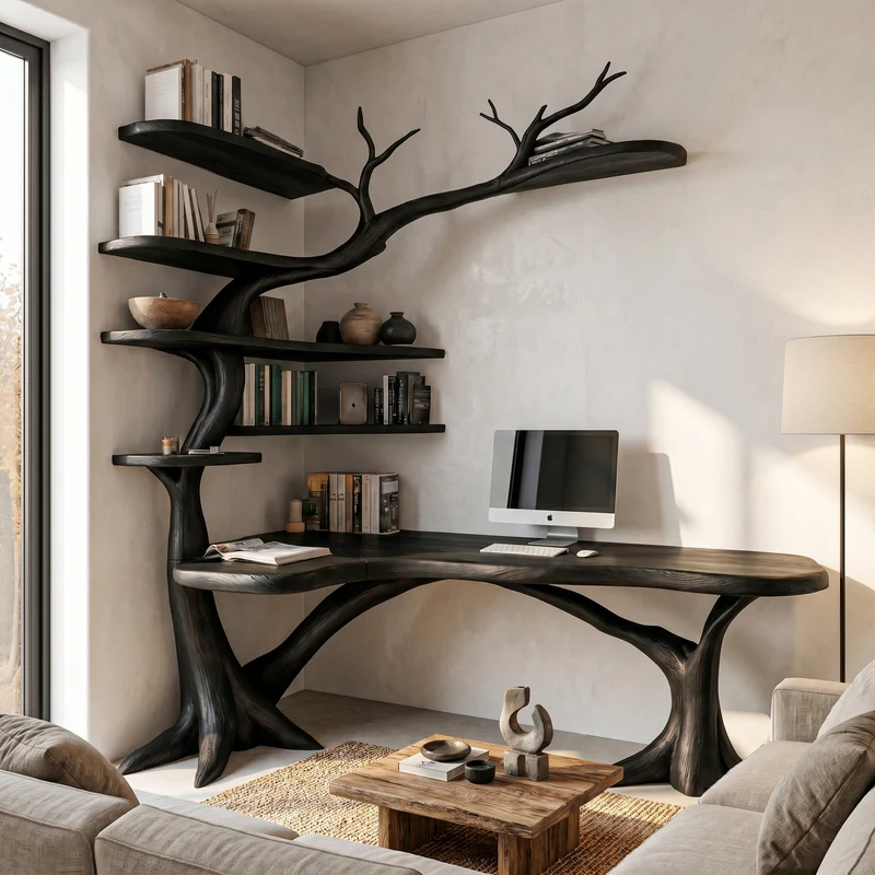 Sculptural Tree Desk With Handcrafted Solid Wood Design For Home Office SINLHADK131