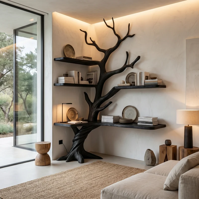 Organic Corner Desk With Sculptural Tree Branch Shelving For Home Office And Workspace SINLHADK130