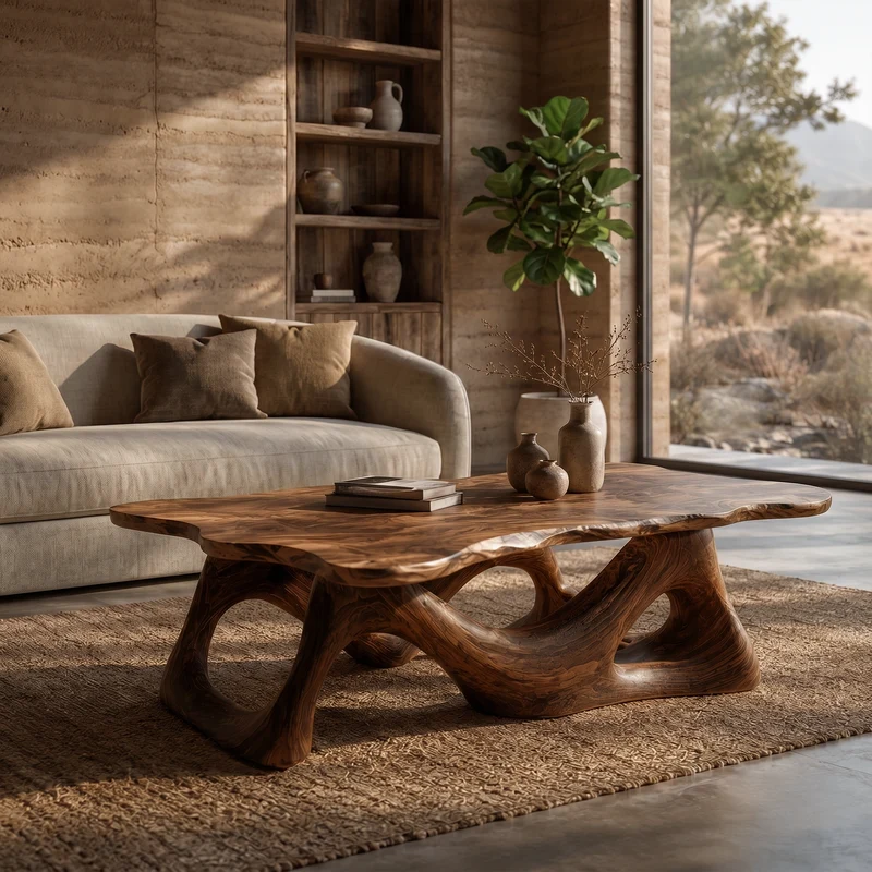 Nature Inspired Coffee Table Sculptural Ring Base For Living Room SINLKICF397