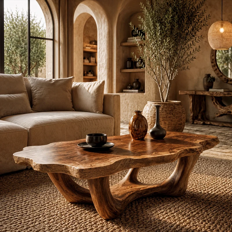 Handcrafted Live Edge Coffee Table Sculptural Design For Living Room SINLKICF396