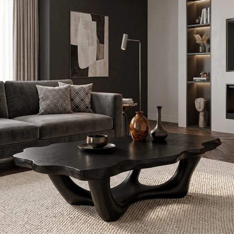 Handcrafted Live Edge Coffee Table Sculptural Design For Living Room SINLKICF396