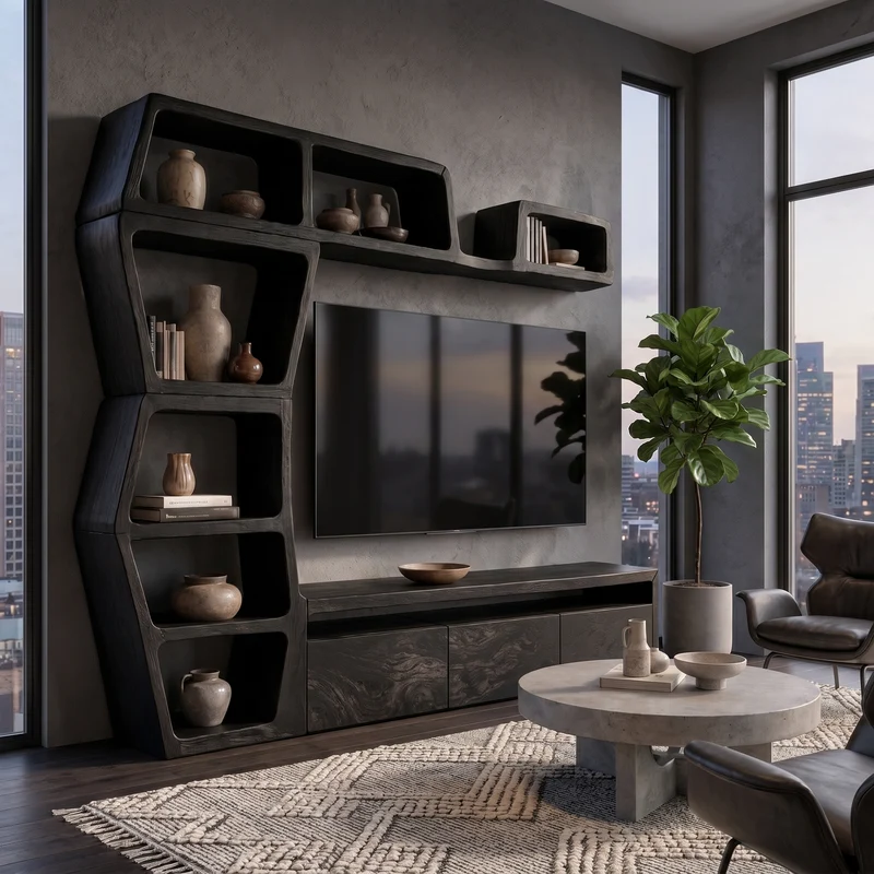 Spry Interior Contemporary Wooden Entertainment Center with Integrated Display Shelves & TV Console Table for Living Room, SINLKITC062